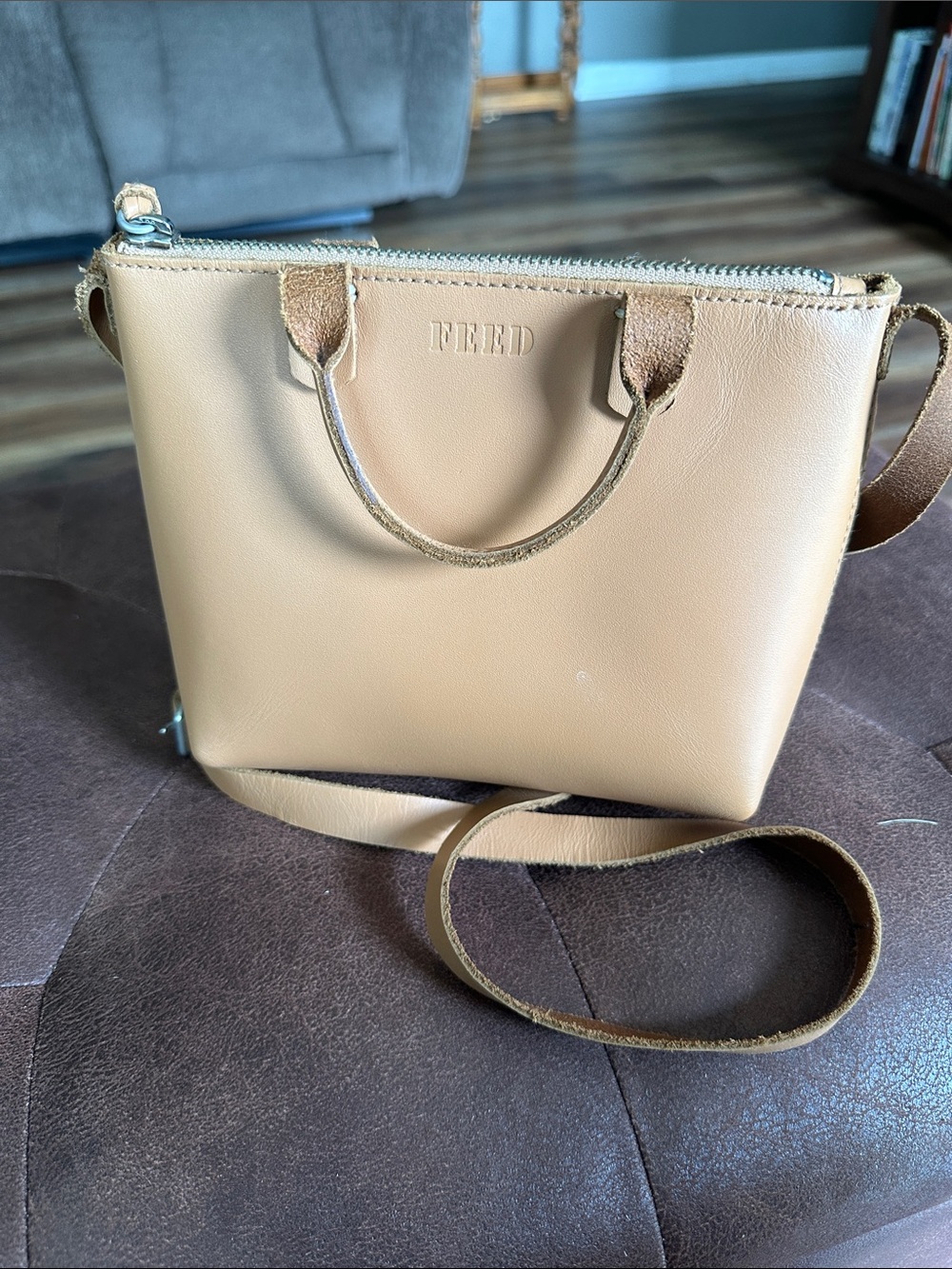 FEED Tan Leather Crossbody Bag for Women